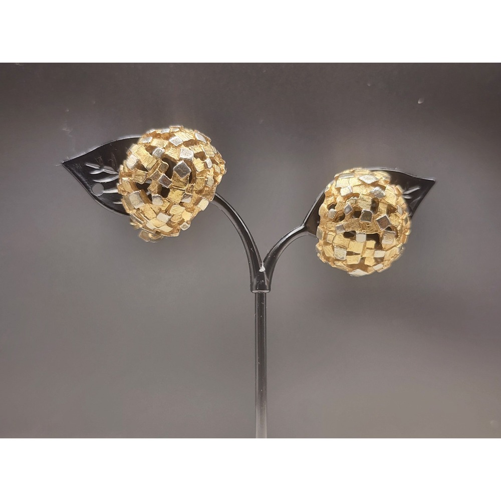 Kenneth Jay Lane Vintage Two Tone Gold Silver Woven Textured Clip On Earrings